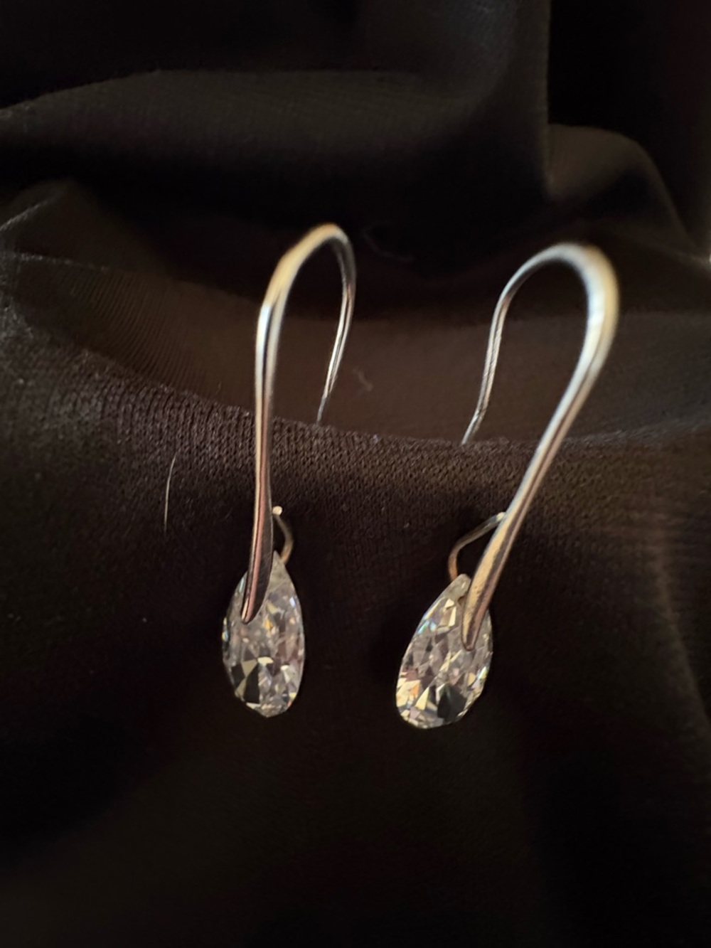 Silver Teardrop Crystal Hook Earrings - Elegant Women Jewelry